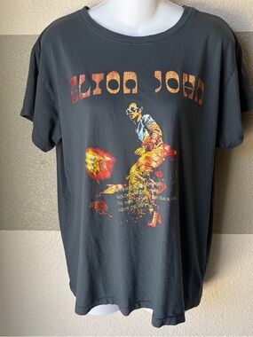 Anthropologie Letluv Women’s Medium Elton John Graphic Tee Shirt Gray Vintage